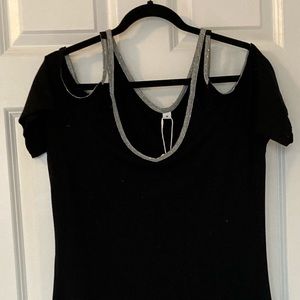 Off the shoulder black cocktail dress